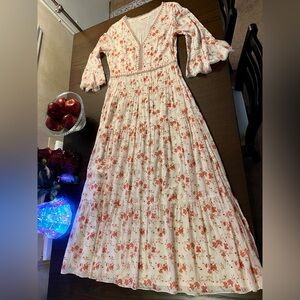 Emporio Sirenuse White and Red Floral Long Sleeve Dress